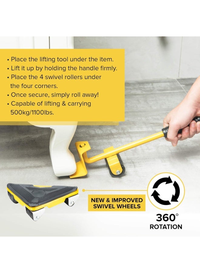 Furniture Moving Tools,5-Piece Heavy Furniture Corner Sliders, Mover Tool Set 360 Degree Rotatable Rubber Roller for Office, Home, Shop, Garage Heavy Lifter , Appliance Moving System - Easy Moving Appliance Rollers Logistics Set - Image 4